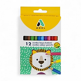 ADEL JUMBO HEXA KURU BOYA KALEMİ 12 RENK TAM BOY