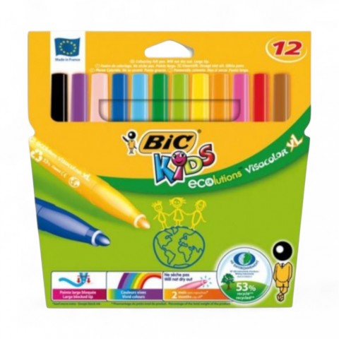 BİC VİSACOLOR KEÇELİ BOYA JUMBO 12 RENK