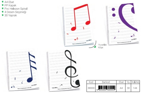 Çınar P.P Kapak Jazz Müzik Defteri A4 30Yp. Spr.