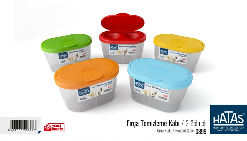 Hatas 0899 Fırça Temizleme Kabı Çift Bölmeli Pratik