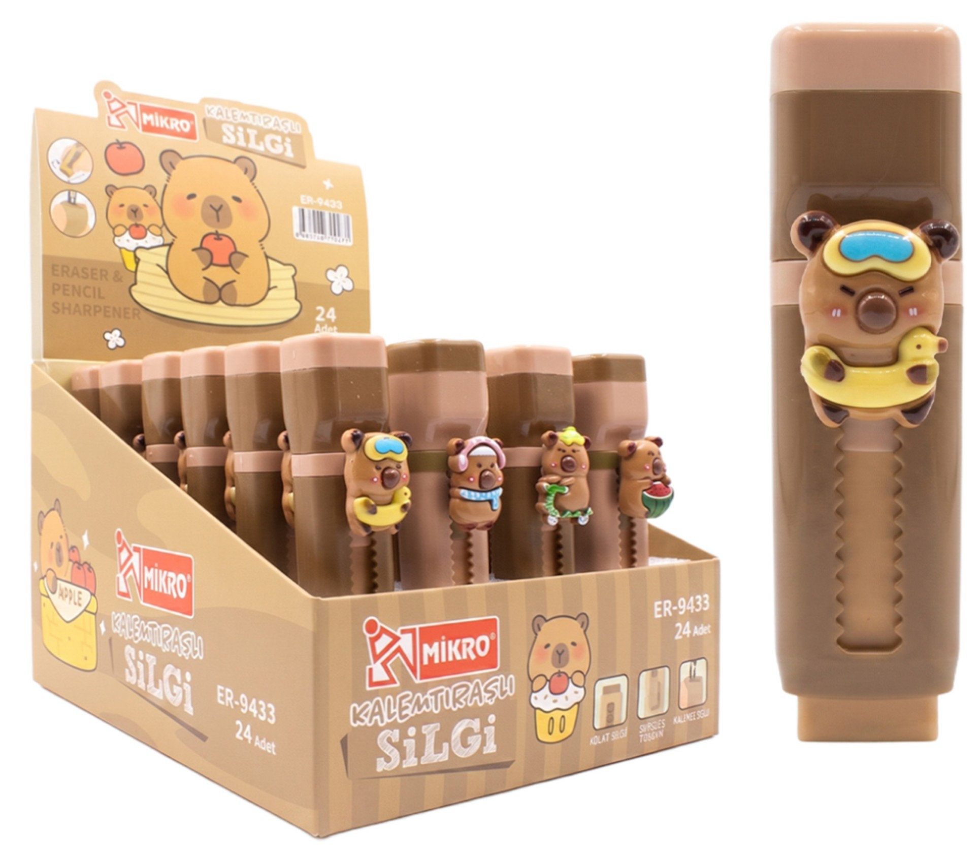 MİKRO ER-9433 SÜRGÜLÜ SİLGİ CUTE FRİENDS 24LÜ