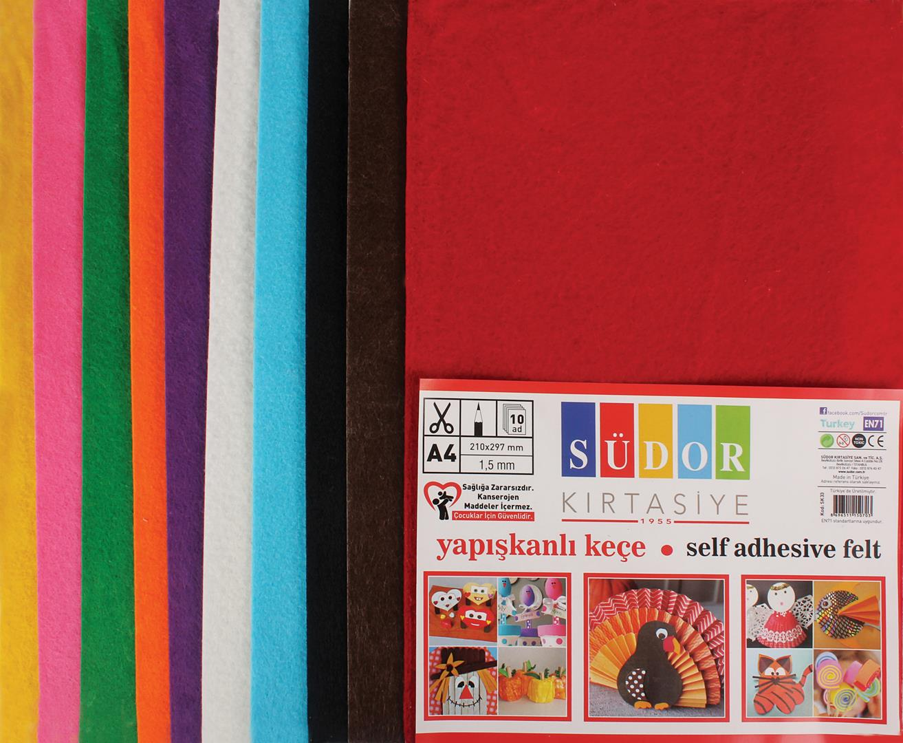 SÜDOR YAPIŞKANLI KEÇE 20X30 KARIŞIK 10 RENK PAKET